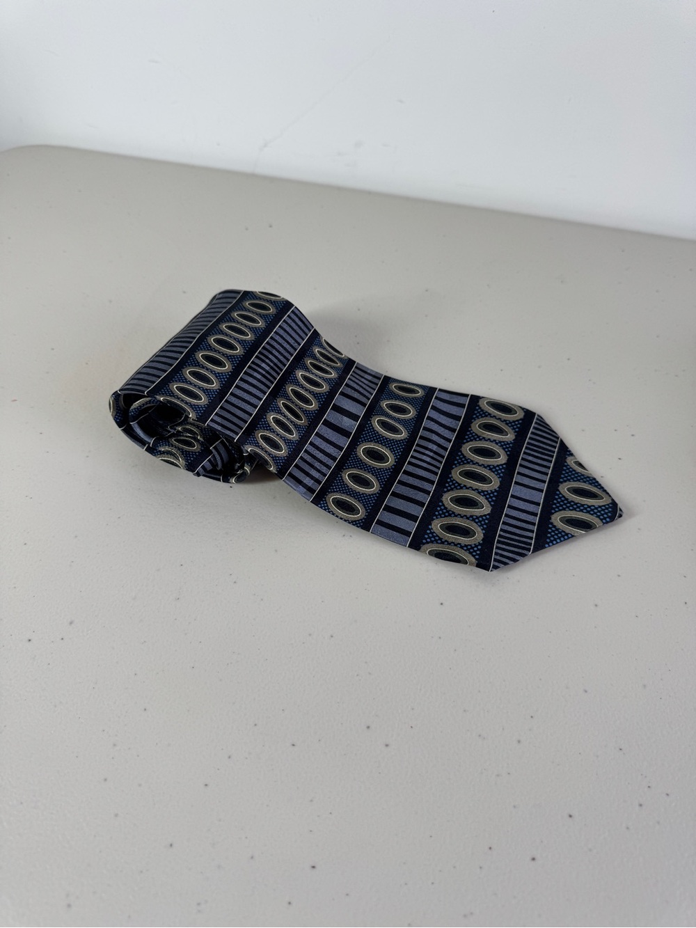 Gianfranco Silk Necktie Navy Geometric Stripe Designer Classic Tie Party - Picture 3 of 12